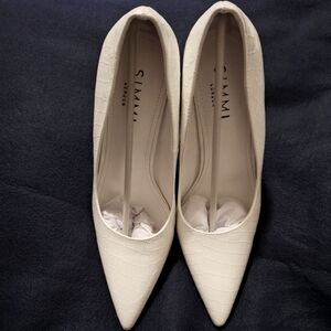 Simmi London White Patent Faux Croc Heels